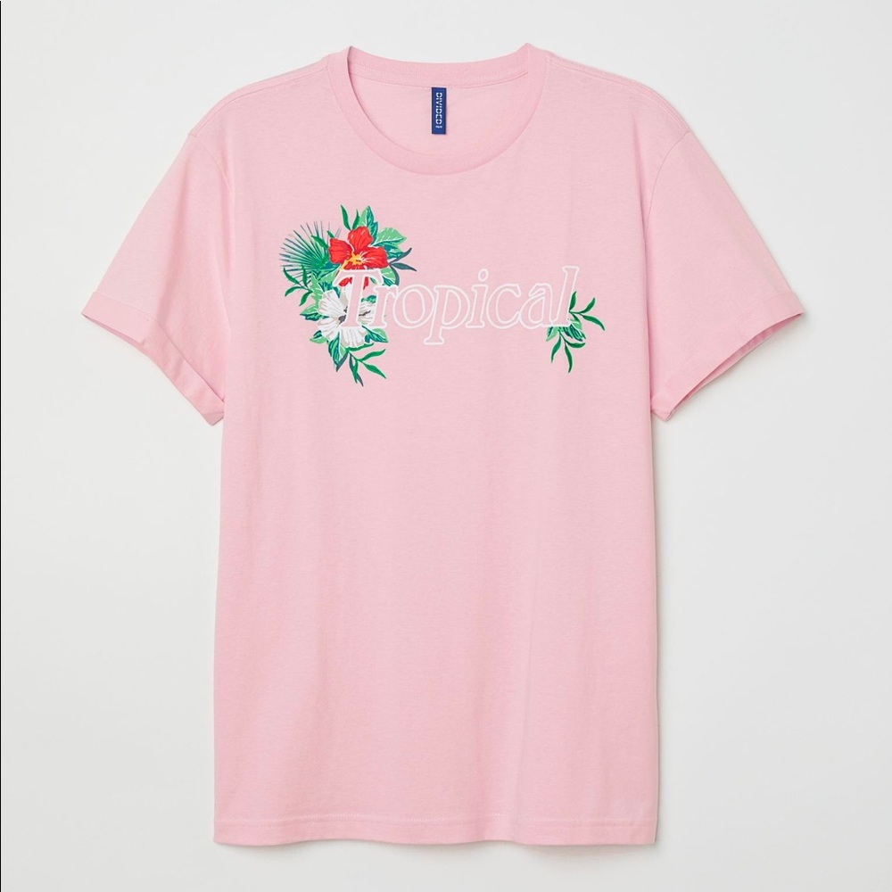 Divided | ‘Tropical’ Light Pink Tee | Size Med